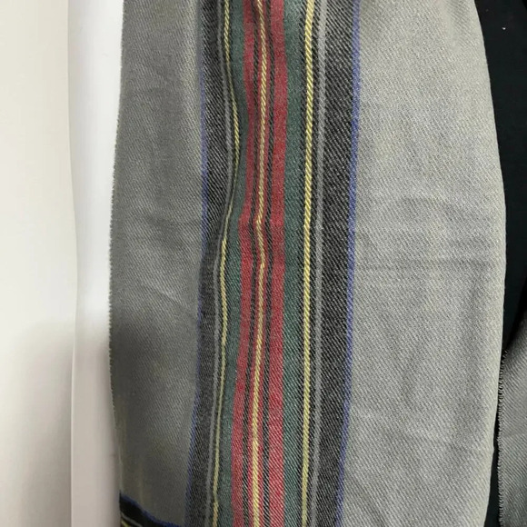 Cashmere Plaid Gray Red Black Fringe Scarf Made in Scotland 66” x 12” - Picture 7 of 9